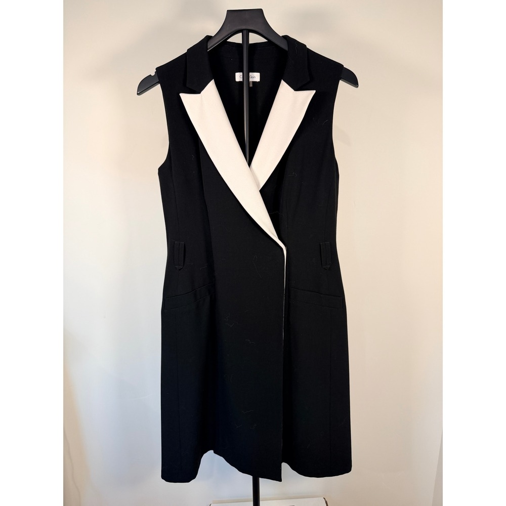 Calvin Klein Womens Black White Contrast Shawl Collar Sleeveless Tuxedo Dress 12